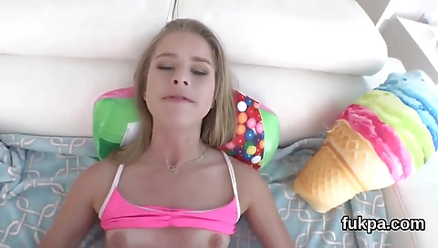 Hot blonde fucks with a dildo